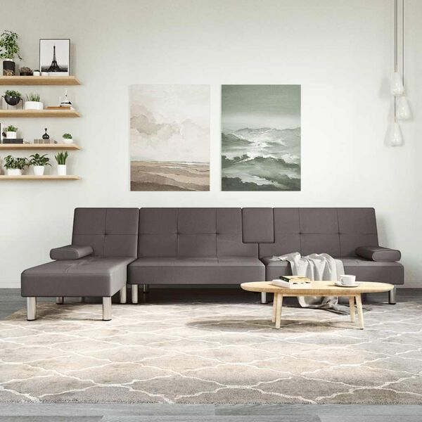 vidaXL Sofa rozkładana L, szara, 255x140x70, sztuczna sk&oacute;ra