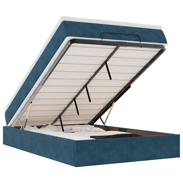 vidaXL Rama ł&oacute;żka otomana z materacem, niebieska, 120x200 cm, aksamit