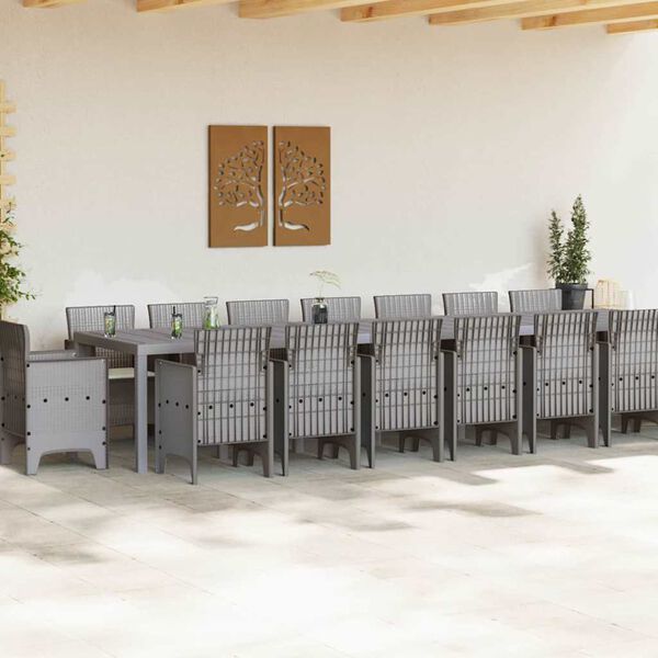 vidaXL Zestaw do jadalni ogrodowej z poduszkami 17 pcs Jasnoszary PP