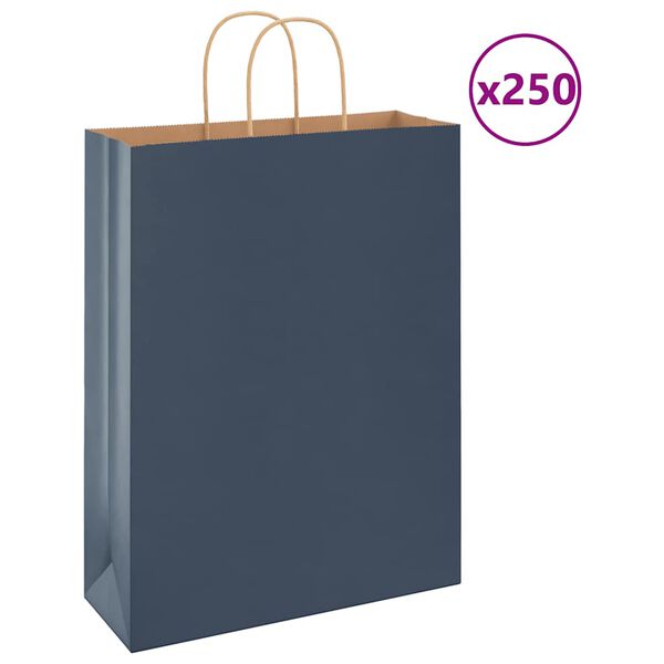 vidaXL Torby papierowe 250 szt. z uchwytami Niebieskie 32x12x42 cm