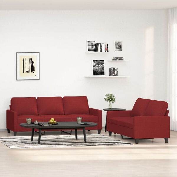vidaXL 2-częściowy komplet wypoczynkowy, obity tkaniną, winna czerwień