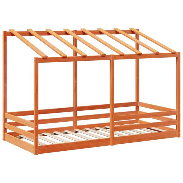 vidaXL Rama łóżka dziecięcego z daszkiem, woskowy brąz, 100x200 cm