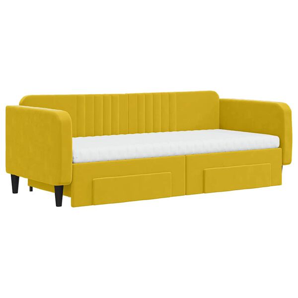 vidaXL Sofa rozsuwana z szufladami, ż&oacute;łta, 90x200 cm, aksamit