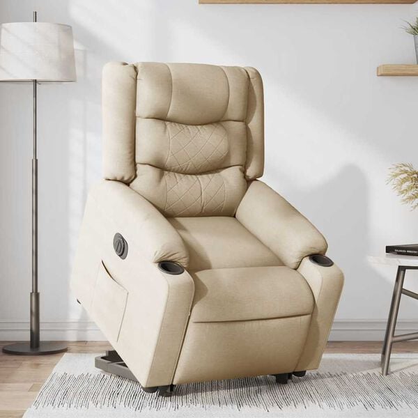 vidaXL Podnoszony fotel masujący, elektryczny, rozkładany, kremowy