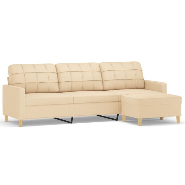 vidaXL 3-osobowa sofa z podn&oacute;żkiem, kremowa, 210 cm, tkaniną