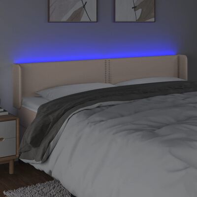 vidaXL Zagłówek do łóżka z LED, cappuccino, 203x16x78/88 cm, ekoskóra