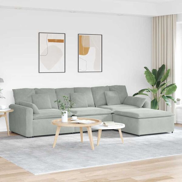 vidaXL Sofa modułowa z podn&oacute;żkiem i poduszkami, jasnoszara