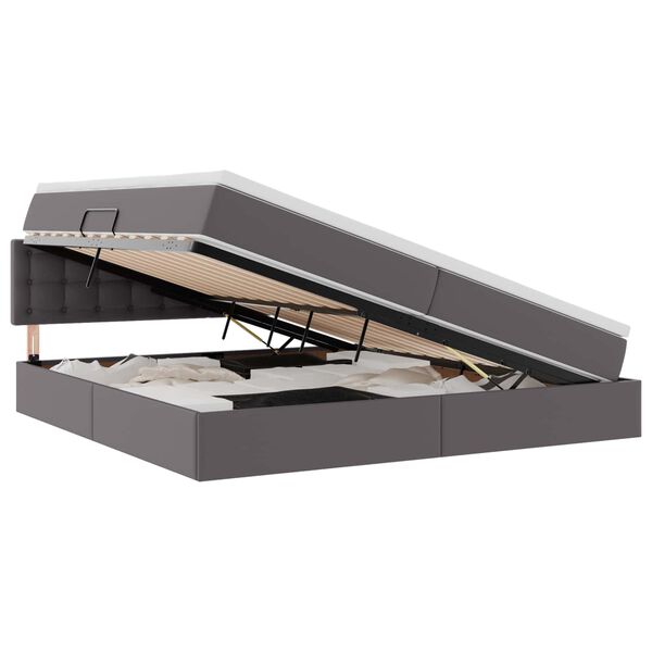 vidaXL Ł&oacute;żko z miejscem na przechowywanie i LED z materacem Jasnoszary