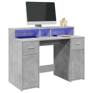vidaXL Biurko z podświetleniem LED, betonowa szarość, 120x55x91 cm