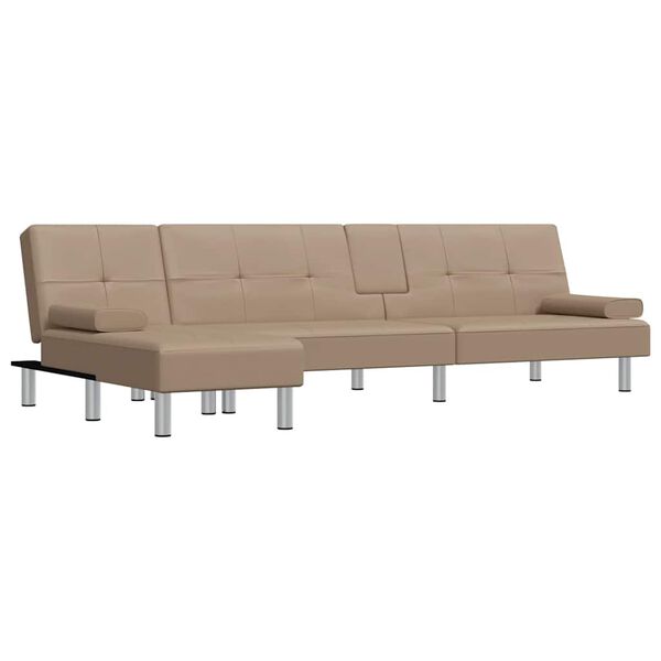 vidaXL Sofa rozkładana L, cappuccino, 255x140x70 cm, sztuczna skóra