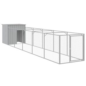 vidaXL Buda dla psa, z wybiegiem, jasnoszara, 110x609x110 cm, stal
