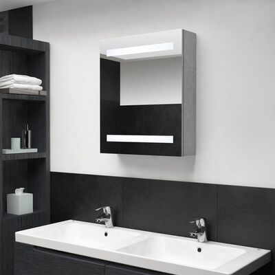 vidaXL Szafka łazienkowa z lustrem i LED, szarość betonu, 50x14x60 cm