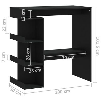 vidaXL Stolik barowy z półkami, czarny, 100x50x101,5 cm, płyta wiórowa
