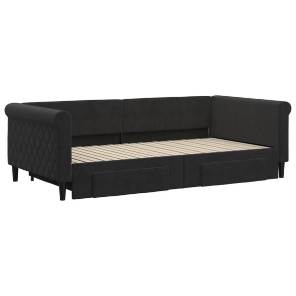 vidaXL Sofa rozsuwana z szufladami, czarna, 100x200 cm, aksamit