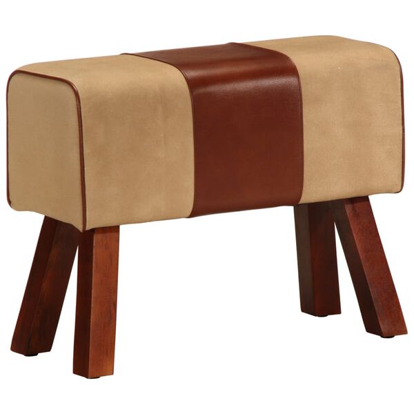 vidaXL Kozioł gimnastyczny, brązowy, sk&oacute;ra naturalna i drewno mango