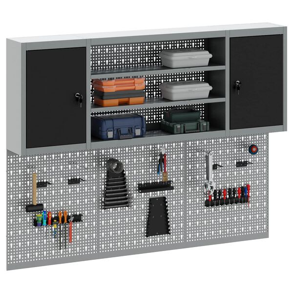 vidaXL Zestaw szafek narzędziowych z p&oacute;łką Z blokadą 4 pcs Czarny