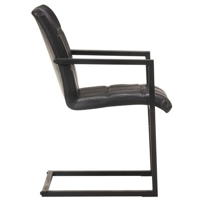 vidaXL Krzesła stołowe, wspornikowe, 4 szt., czarne, skóra naturalna