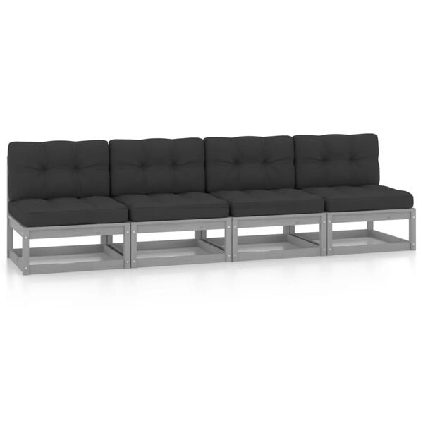 vidaXL 4-osobowa sofa ogrodowa z poduszkami, lite drewno sosnowe