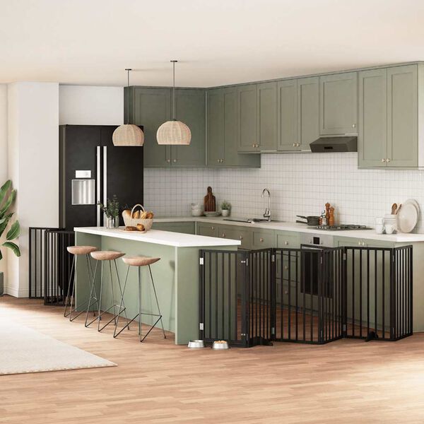 vidaXL Składana bramka dla psa, z drzwiami, 9 paneli, czarna, 450 cm