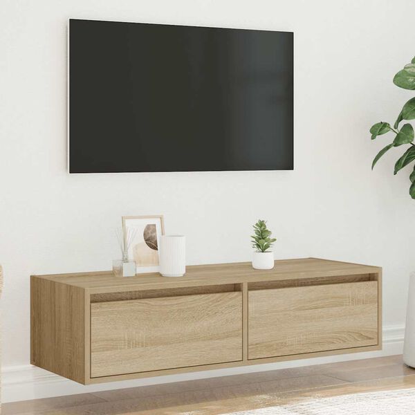 vidaXL Szafka pod TV z oświetleniem LED, dąb sonoma, 100x35,5x25 cm