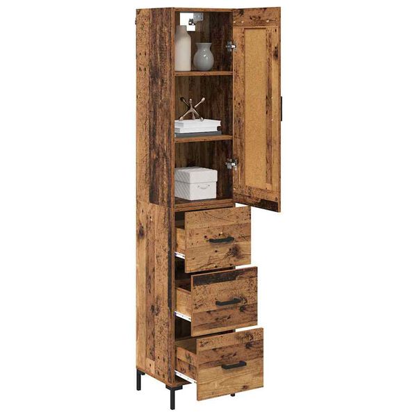 vidaXL Highboard z szufladą Stare drewno 34,5 x 34 x 180 cm
