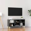 vidaXL Szafka TV z drewnianymi n&oacute;żkami, szara, połysk, 103,5x30x50 cm