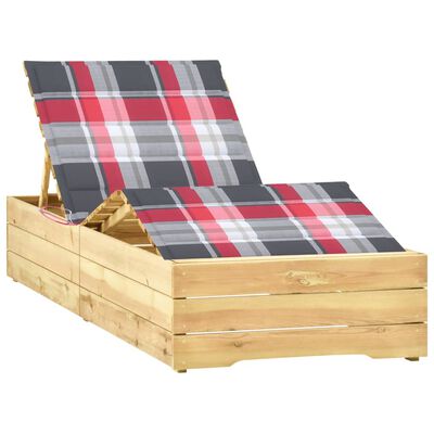 vidaXL Leżak z poduszką w czerwoną kratkę, impregnowane drewno sosnowe