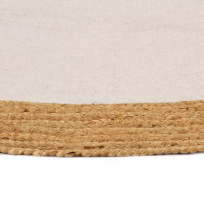 vidaXL Pleciony dywan, biało-naturalny, 90 cm, juta, bawełna, okrągły