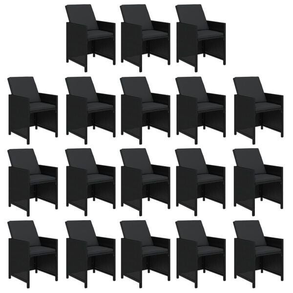 vidaXL 19-cz. zestaw mebli ogrodowych z poduszkami, polirattan, czarny