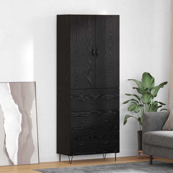 vidaXL Highboard 2 pcs Czarny Dąb Drewno inżynieryjne i szkło