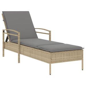 vidaXL Leżanka z poduszką, beżowa, 63x200x81 cm, polirattan