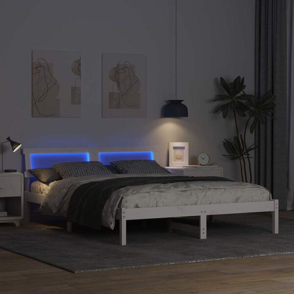 vidaXL Ramka ł&oacute;żka Z zagł&oacute;wkiem Biały 160 x 200 cm Lite drewno sosnowe