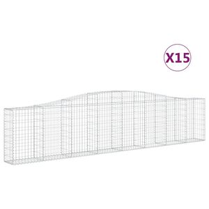 vidaXL Kosze gabionowe, 15 szt, 400x30x80/100 cm, galwanizowane żelazo