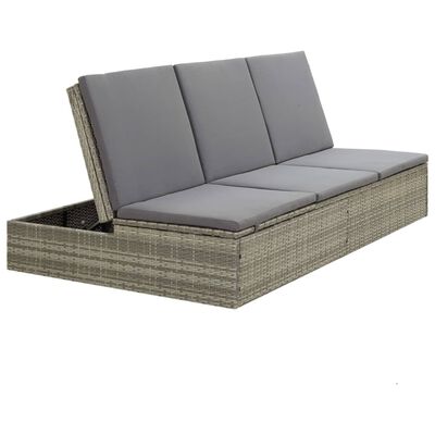 vidaXL Rozkładane łóżko ogrodowe z poduszką, polirattan, szary