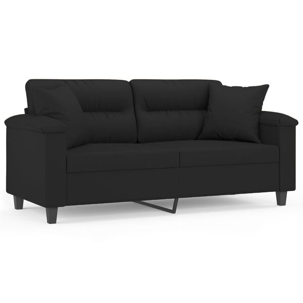 vidaXL 2-osobowa sofa z poduszkami, czarna, 140 cm, mikrofibra