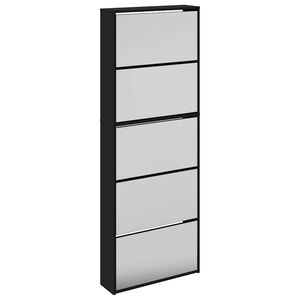 vidaXL Szafka na buty z lustrem, 5 poziom&oacute;w, czarna, 63x17x169,5 cm
