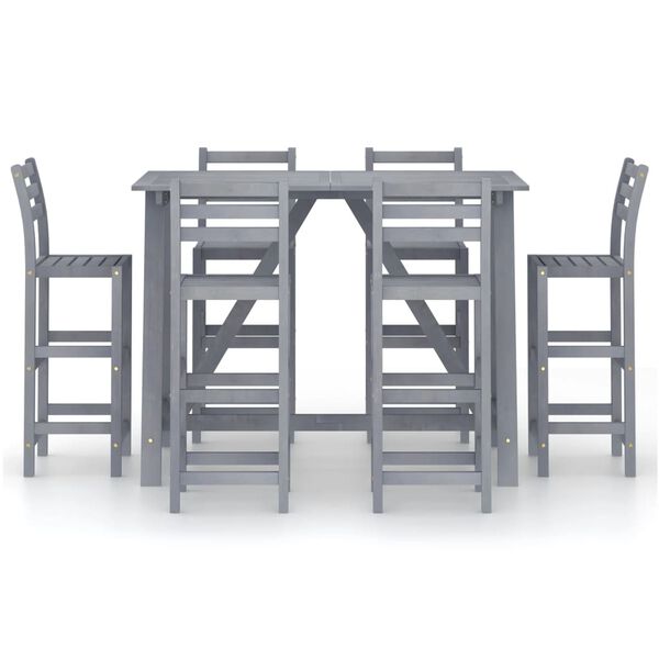 vidaXL 7-cz. zestaw mebli barowych do ogrodu, szare drewno akacjowe