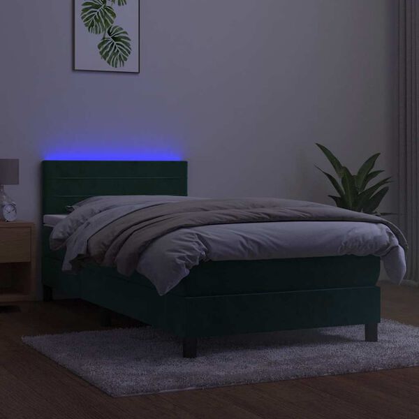 vidaXL Ł&oacute;żko kontynentalne z materacem i LED zielony aksamit 90x190 cm