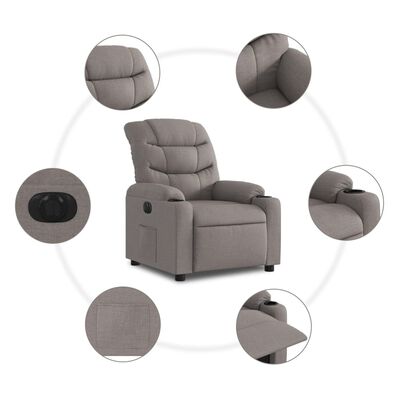 vidaXL Elektryczny fotel rozkładany, kolor taupe, obity tkaniną