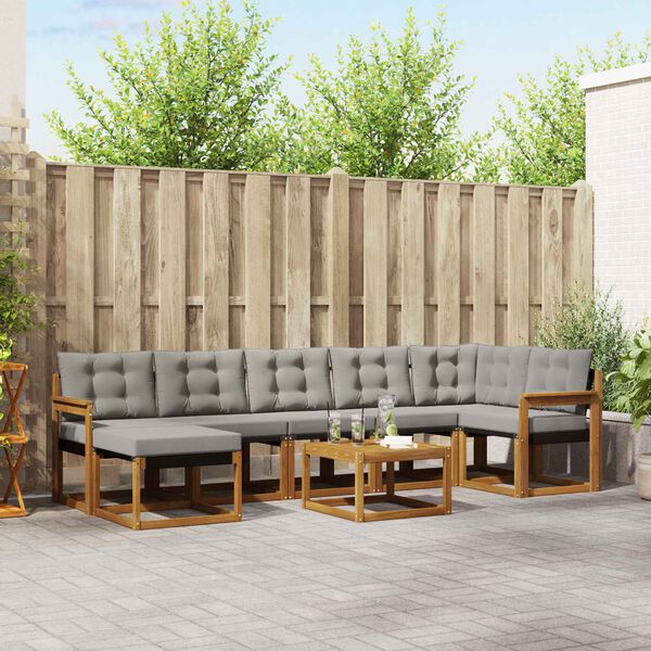 vidaXL Zestaw sof na zewnątrz z poduszką 8 pcs Naturalny i Jasny Szary