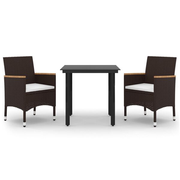 vidaXL 3-cz. zestaw mebli ogrodowych z poduszkami, rattan PE i szkło