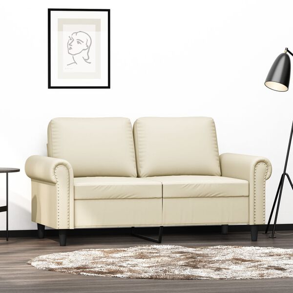 vidaXL 2-osobowa sofa, kremowy, 120 cm, sztuczna sk&oacute;ra