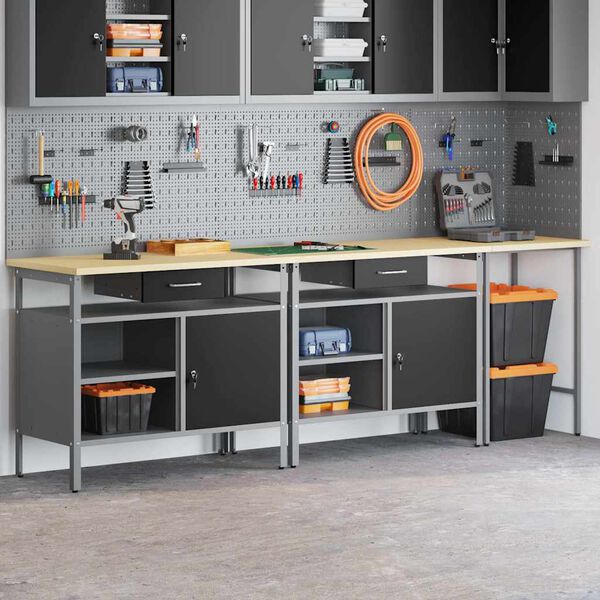 vidaXL Zestaw stołu warsztatowego 3 pcs Czerwony 255 x 55 x 85 cm Stal