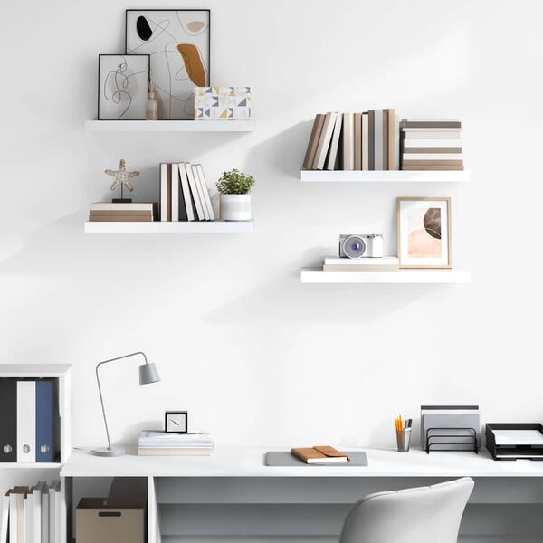 vidaXL P&oacute;łki ścienne 4 szt., wysoki połysk, białe, 60x23,5x3,8 cm, MDF