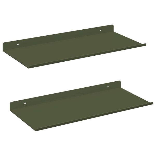 vidaXL P&oacute;łka wisząca 2 pcs Zielony oliwkowy 40 x 18 x 2,5 cm Stal