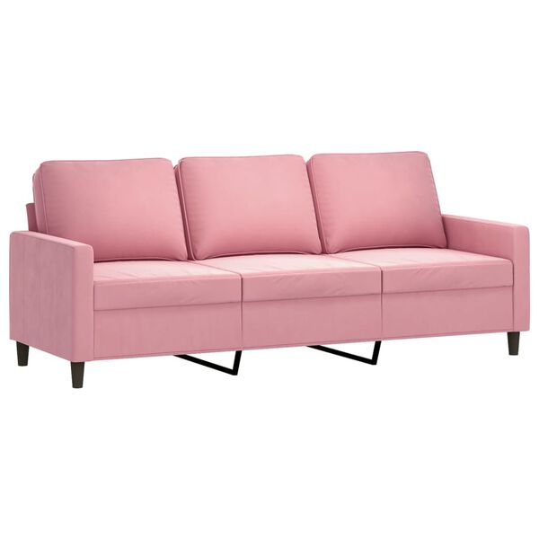 vidaXL 3-osobowa sofa z podn&oacute;żkiem, r&oacute;żowa, 180 cm, aksamitem