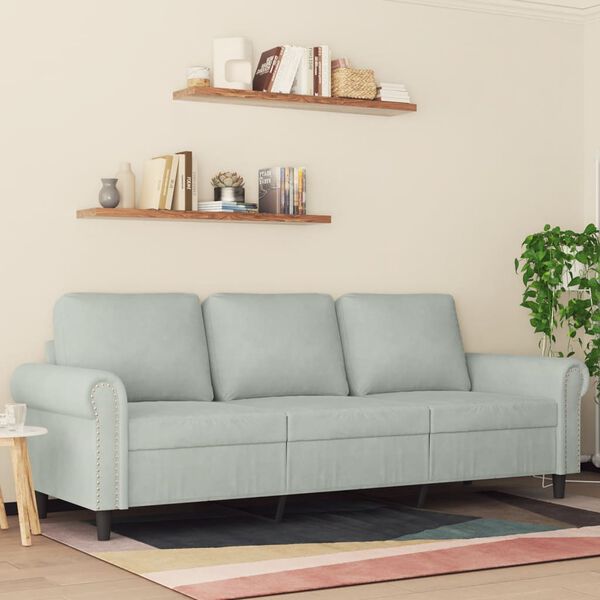 vidaXL Sofa 3-osobowa, jasnoszara, 180 cm, tapicerowana aksamitem