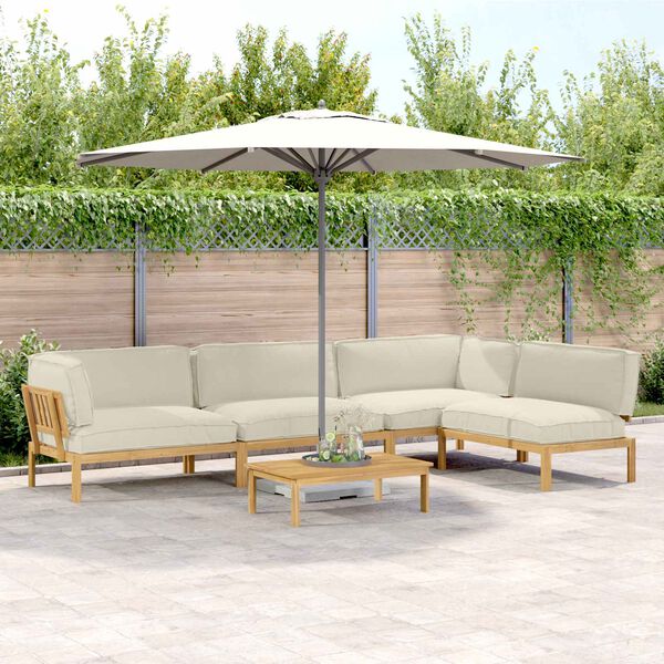 vidaXL Zestaw Sof z poduszką Gładki 5 pcs Kremowy Lite Drewno Akacji