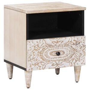 vidaXL Szafka ł&oacute;żkowa z szufladą Biały 40 x 33 x 46 cm Drewno z mango