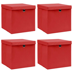 vidaXL Pudełka z pokrywami, 4 szt., czerwone, 32x32x32 cm, tkanina